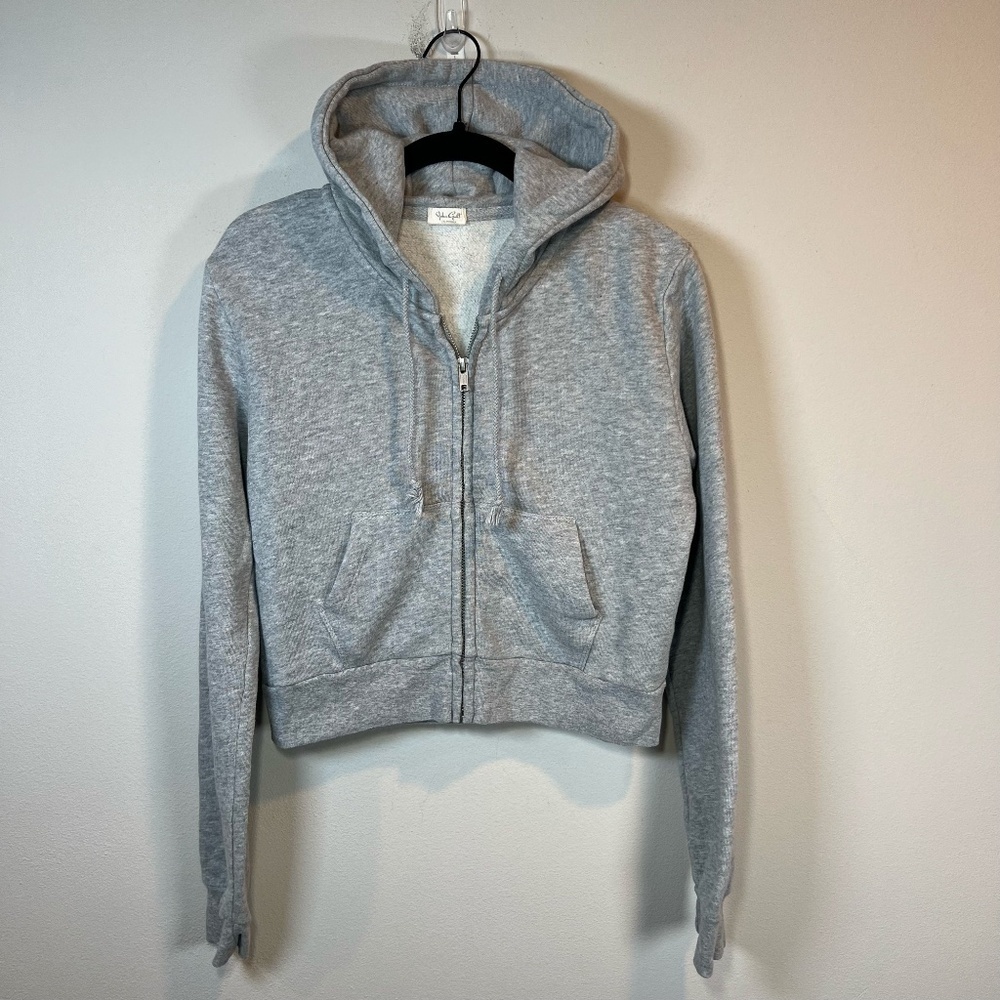John Galt Brandy Melville Zip Up Hoodie Sweatshirt Gray Pockets Cozy Fall One Sz